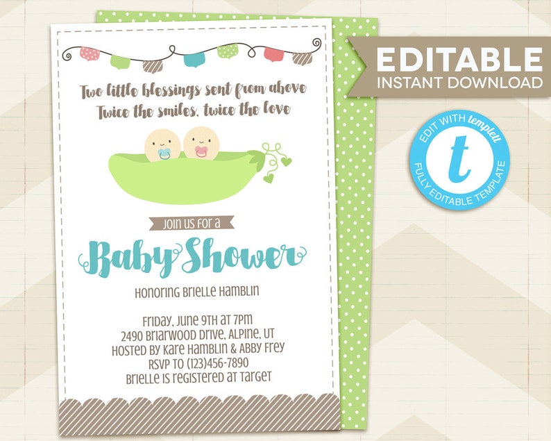 TWINS Baby Shower Invitation / Twin Boy and Girl / Two Peas in Etsy