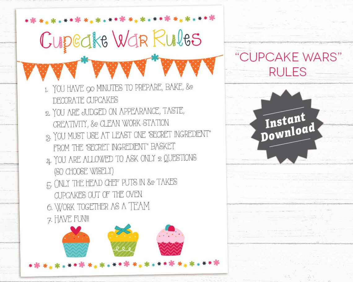 CUPCAKE Wars Party RULES, Cupcake Wars Birthday, Baking Party, Instant