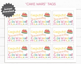 CAKE Wars Party tags, cake wars birthday, baking party, Instant Download, Digital Printables