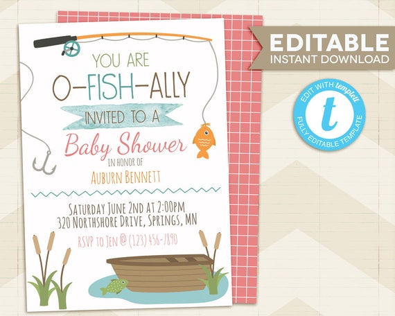 Fishing Baby Shower Invitation, for Girl, Neutral Baby Shower, Instant  Download, Editable Template, Edit With Templett, 5x7, Template 