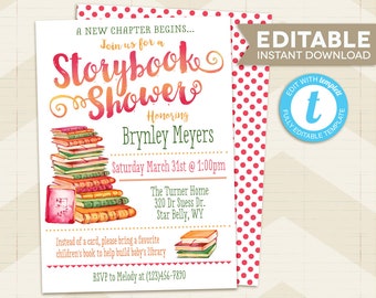 Storybook Baby Shower Invitation / Book Baby Shower Invitation / Children's book shower / Instant download / editable edit yourself template