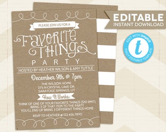 My Favorite Things Party Invitation, favorite things invitation, shower invitation, template, templett