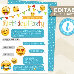 Emoji Invitation Instant Download / Emoji party invitation / Emoji Party / emoji birthday invitation / printable, digital, editable template image 1