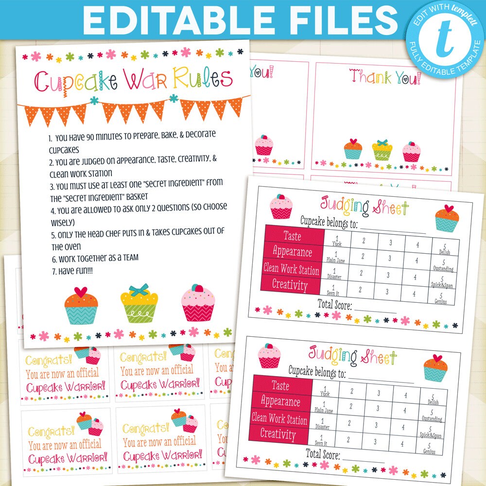 CUPCAKE Wars Party Package / Cupcake Wars Birthday rules Etsy