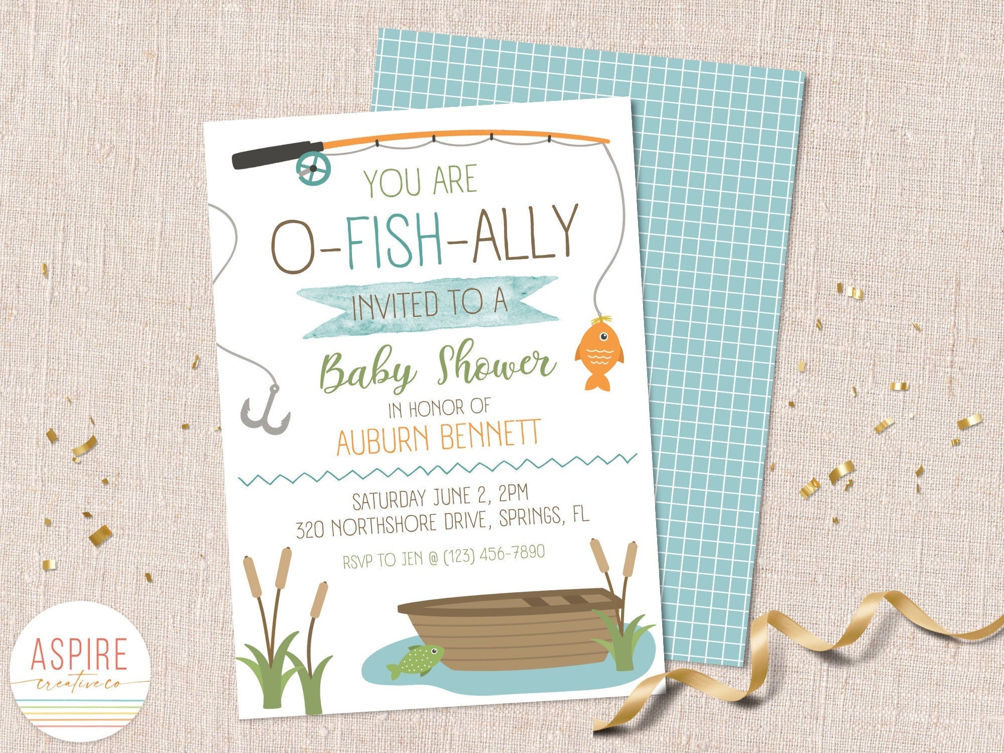 Fishing Baby Shower Invitation, for Boy, Neutral Baby Shower