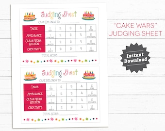 CAKE Wars Party Judging sheet, cake wars birthday, baking party, Instant Download, Digital Printables