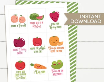 Printable Valentines, Kids valentines, Fruits and vegetables valentines, fruit & veggies puns, printable valentine cards