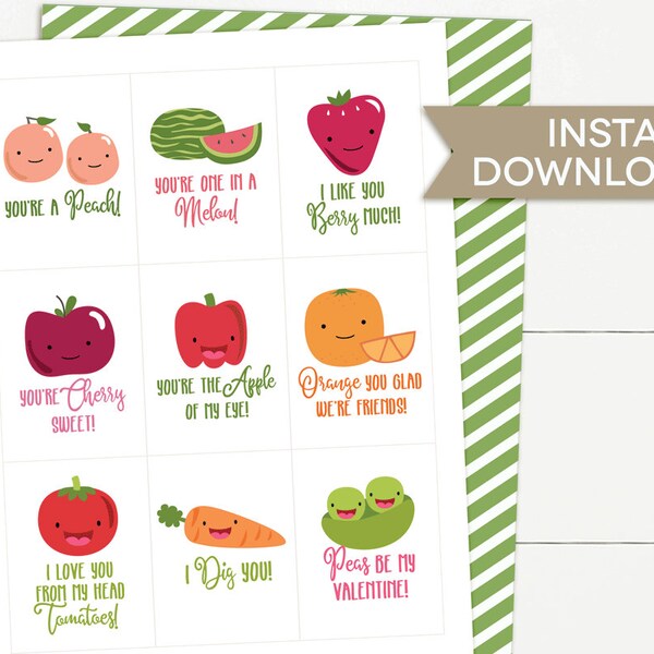 Printable Valentines, Kids valentines, Fruits and vegetables valentines, fruit & veggies puns, printable valentine cards