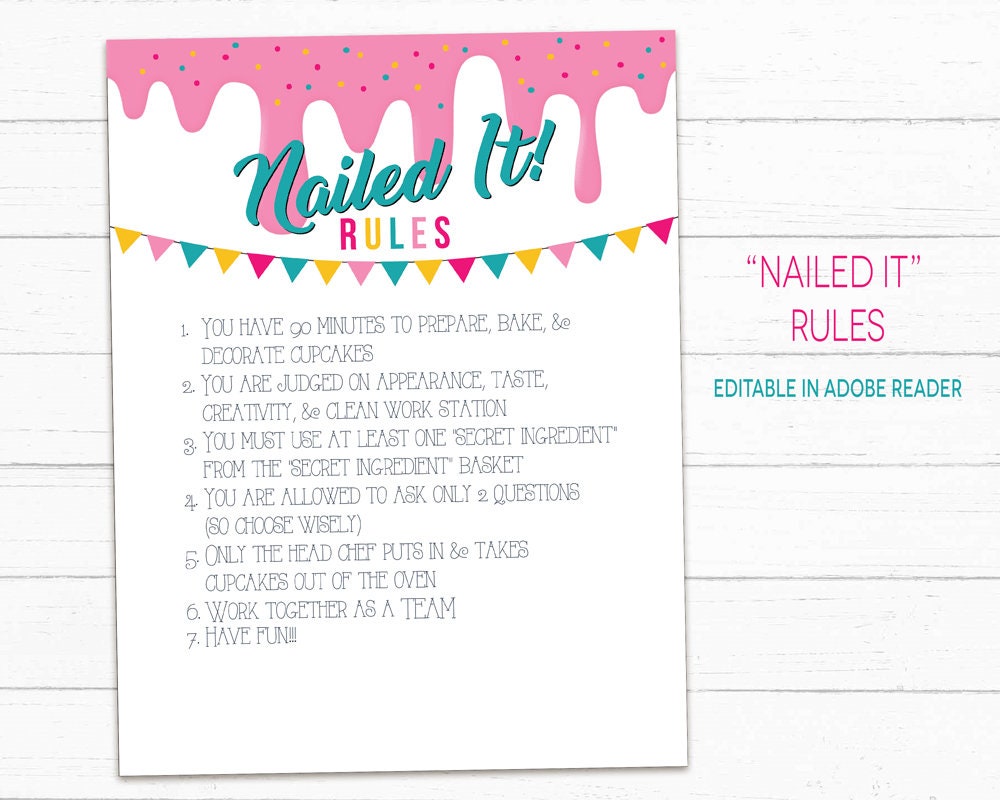 Nailed It Party Rules Sign Nailed It Birthday Party Baking Etsy Canada