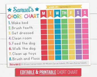 Cuadro de tareas, cuadro de tareas para niños, cuadro de tareas para niños pequeños, cuadro de tareas personalizado, editable, imprimible, descarga instantánea