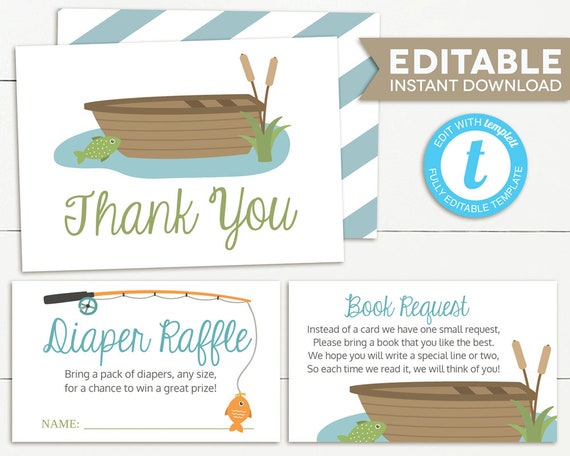 editable template instant download 5x7 for boy edit with templett Fishing Baby Shower Invitation neutral baby shower