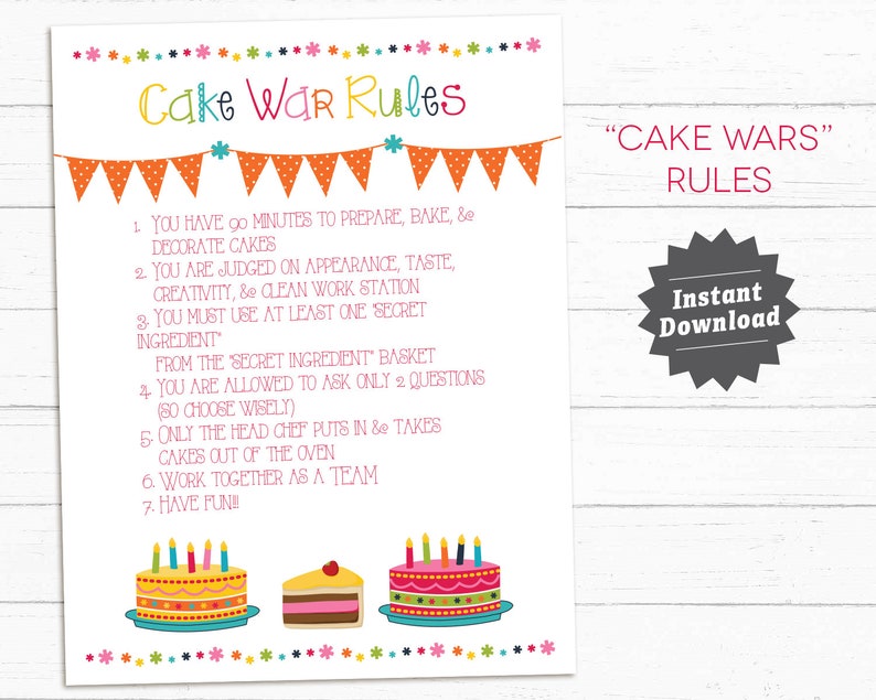 CAKE Wars Party Rules Cake Wars Birthday Baking Party Etsy