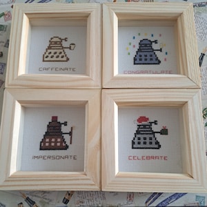 Cross stitch chart only - Dalek puns Impersonate, Caffeinate, Congratulate, Celebrate Dr Who Whovian Davros