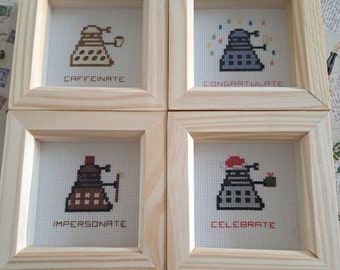 Cross stitch chart only - Dalek puns Impersonate, Caffeinate, Congratulate, Celebrate Dr Who Whovian Davros