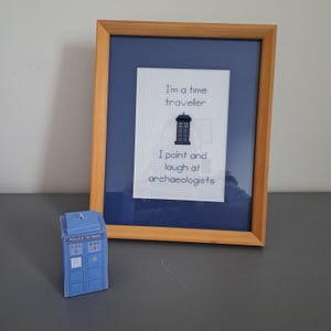 Dr Who inspired I point and laugh at archaeologists cross stitch David Tennant River Song the library time traveller tardis