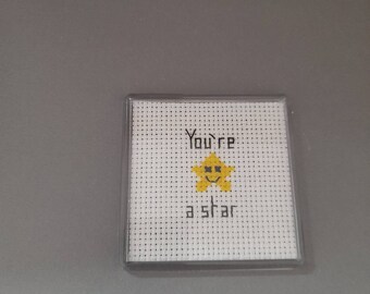 Cross stitch acrylic magnet you're a star smiley face