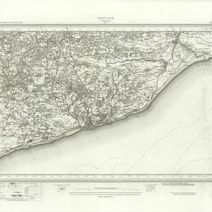 1871 Map Scan - Hastings, Bexhill, Battle, Winchelsea, Rye - Engeland, VK - Victoriaanse (19e eeuw) Ordnance Survey oude kaart met hoge resolutie