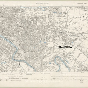 1894 Map Scan - Glasgow, Écosse, Royaume-Uni - Numérisation haute résolution de l'ancienne carte de l'Ordnance Survey de l'époque victorienne (XIXe siècle)