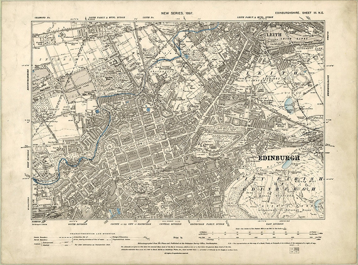 1897 Map Scan Edinburgh Scotland UK Highresolution Scan Etsy