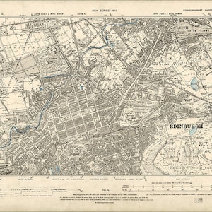 1897 Map Scan - Édimbourg, Écosse, Royaume-Uni - Numérisation haute résolution de l'ancienne carte de l'Ordnance Survey de l'époque victorienne (XIXe siècle)