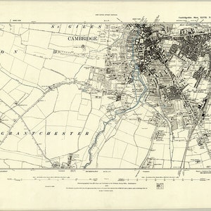 Varredura de mapa de 1886 - Cambridge, Inglaterra, Reino Unido - Varredura de alta resolução do mapa antigo do levantamento de artilharia vitoriana (século 19)