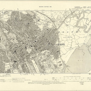 1898 Map Scan - Cardiff, Wales, UK - Hochauflösender Scan einer viktorianischen (19