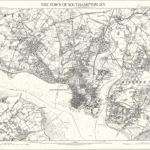 Escaneo de mapa de 1871 - Southampton, Inglaterra, Reino Unido - Escaneo de alta resolución del mapa antiguo de Ordnance Survey victoriano (siglo XIX)