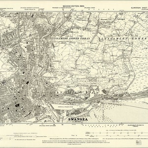 1897 Map Scan - Swansea, Wales, UK - Hochauflösende viktorianische Ordnance Übersicht Alte Karte