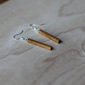 Wooden Earrings - Handmade iroko elegant natural wood drop earrings with silver fixings, perfect length for daytime.