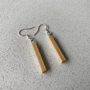 Pale wood earrings - simple and elegant wooden earrings with sterling silver hooks, handmade from delicate Poplar wood.