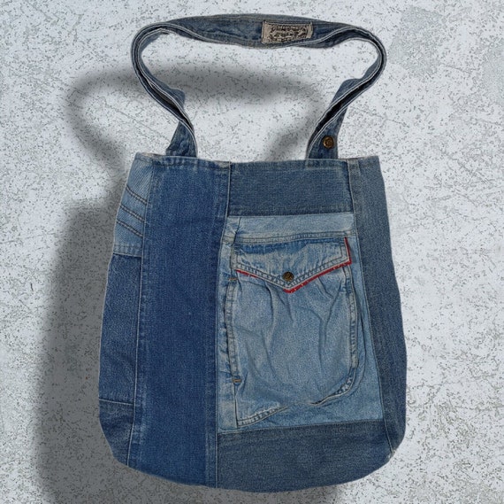 Vintage Handmade Reversible Patchwork Denim Jean … - image 1