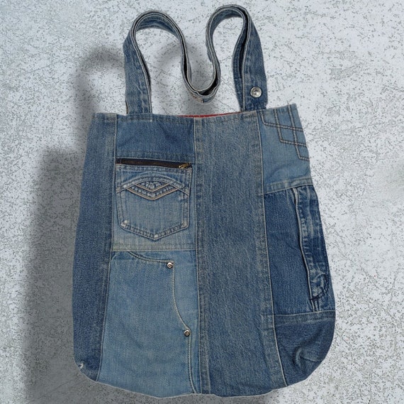 Vintage Handmade Reversible Patchwork Denim Jean … - image 6