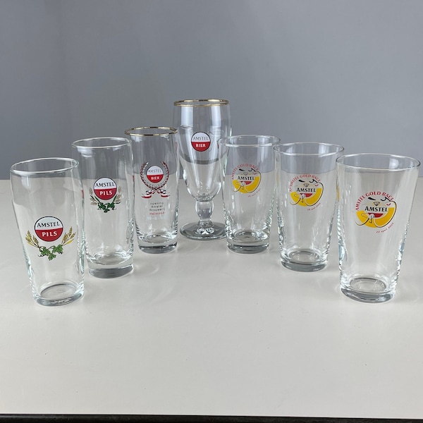 Vintage beer glasses set of 7 - 1960s - 1970s Amstel Gold Race beer glass cycling rare collectors items