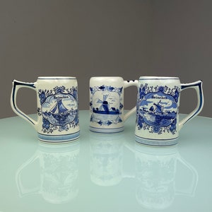 Heineken Beer mug set - pocelain Holland Delft blue - clipper windmill - vintage 1980s