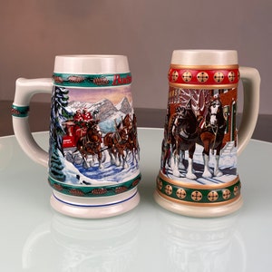 Colección Budweiser Holiday Stein - entrega especial y vacaciones en la ciudad natal - 1993 Ceramarte Brasil - Anheuser-Busch - juego de tazas de cerveza de cerámica