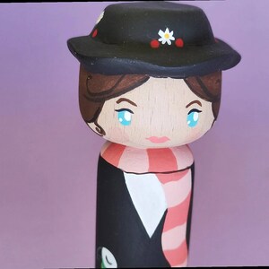 Kokeshi Peg doll Wooden doll artist character Mary Poppins from the Disney movie image 2