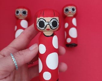 Kokeshi Peg doll Wooden doll  inspired artist Yayoi Kusame personalized gift