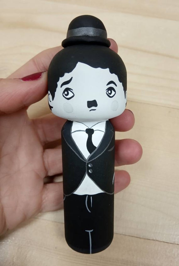Kokeshi Peg Doll Wooden Doll Artist Charlie Chaplin Fanart Custom Doll -  Etsy