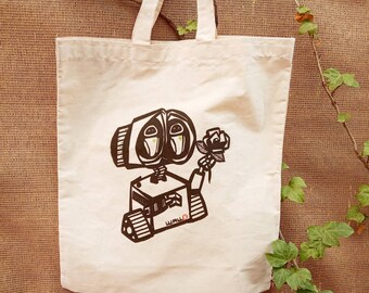 100% organic cotton fabric bag with a Wall- e , design Tote bag print fabric gift