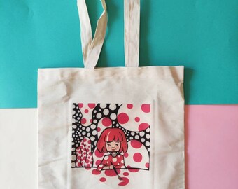 100% organic cotton fabric bag with a Yayoi Kusama design Tote bag print fabric gift