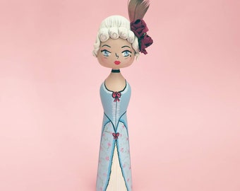 Audrey Hepburn wooden kokeshi, handpainted doll decoration