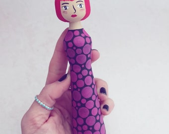 Audrey Hepburn wooden kokeshi, handpainted doll decoration