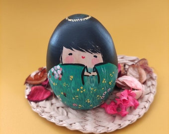 Hand-painted Kokeshi wooden doll inspired by painters, Gustav Klimt, decoration and collection item. Made with love.