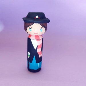 Kokeshi Peg doll Wooden doll artist character Mary Poppins from the Disney movie