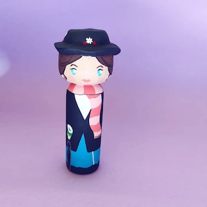Kokeshi Peg doll Wooden doll artist character Mary Poppins from the Disney movie image 1
