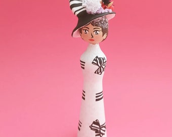 Audrey Hepburn wooden kokeshi, handpainted doll decoration