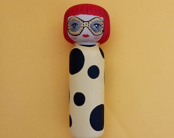 Kokeshi Peg doll Wooden doll  inspired artist Yayoi Kusame personalized gift