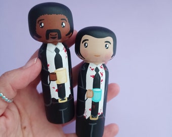 Wooden dolls Peg dolls kokeshi Vincent Vega and Jules Winnfield from Tarantinos movie Pulp Fiction