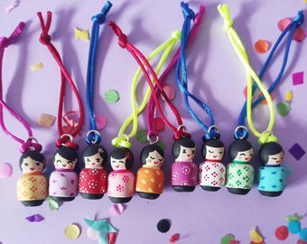 Lucky mini kokeshi handmade wood ornaments and original gifts (3 per packs)
