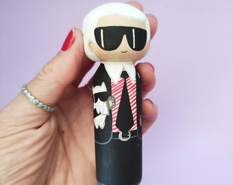 Kokeshi Peg doll Wooden doll Karl Lagerfeld custom gift